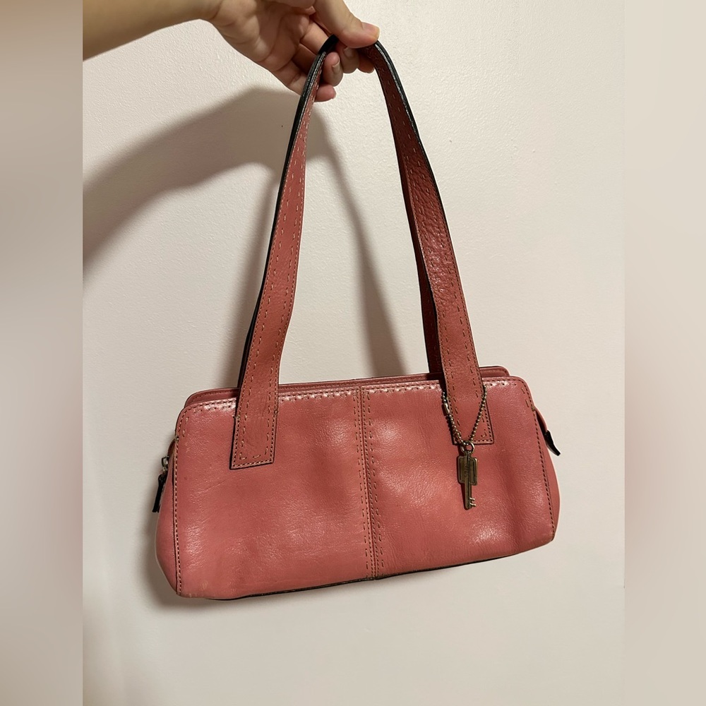 Vintage Fossil Bag - Rose Pebble Leather Fossil Bag - Pink